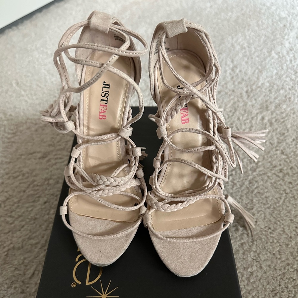 JustFab Women's Beige Lace-Up Heels